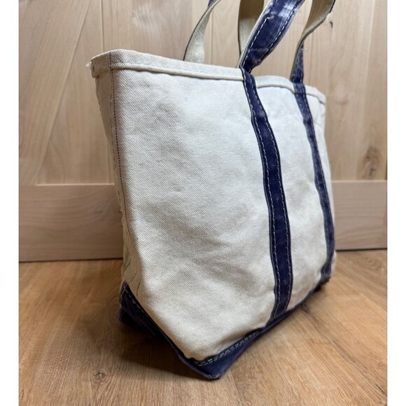 Vintage 80s LL Bean Canvas Tote Bag With Navy Straps Sawtooth Label 15" x10" Sho - Picture 2 of 10